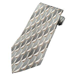 STAFFORD Men's Tie 100% Silk Green Brown Geometric Twists 62" x 4" USA Seller